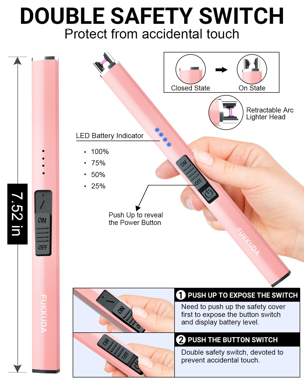 FUKKUDA Electric Candle Lighter with Safety Switch - USB Recharge by fukkuda - Angle View 5