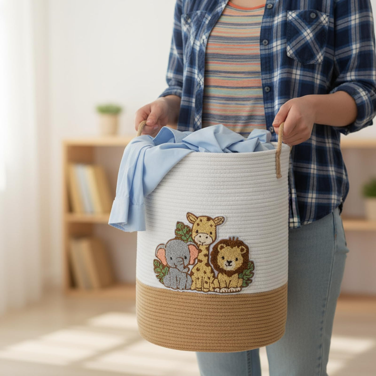 LemonRoad Jungle Animals Nursery Hamper Cotton Rope Basket - LemonRoad Official Imagery - 7