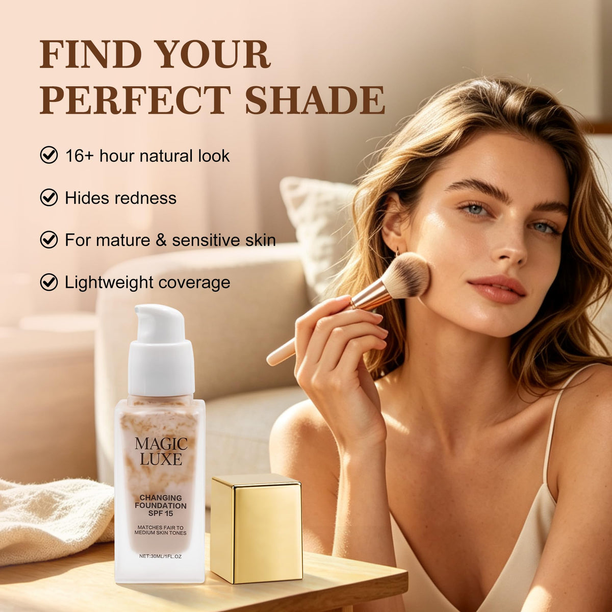 Color Changing Foundation for Mature Skin Color Shade - MAGIC LUXE OIL Official Imagery - 3