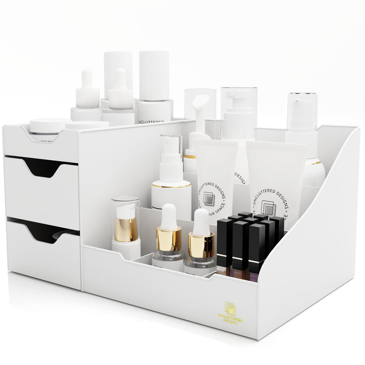 Makeup Organizer for Women White Dresser Top Organizer - Uncluttered Designs Official Imagery - 1