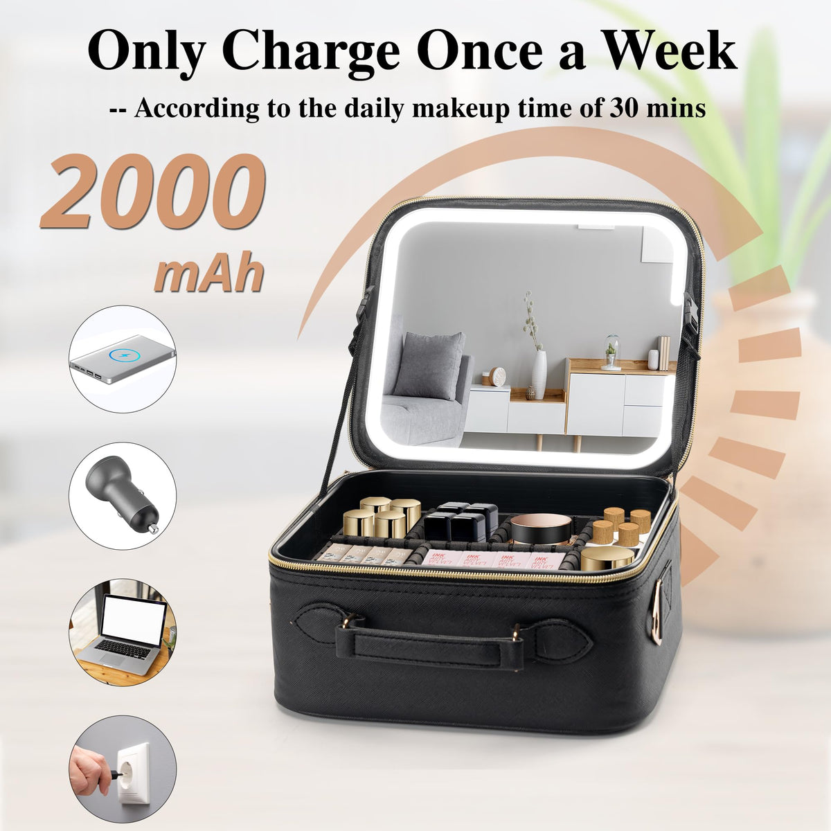 SJD Travel Makeup Bag with LED Mirror Portable Cosmetic Case - SJD LACE Official Imagery - 6