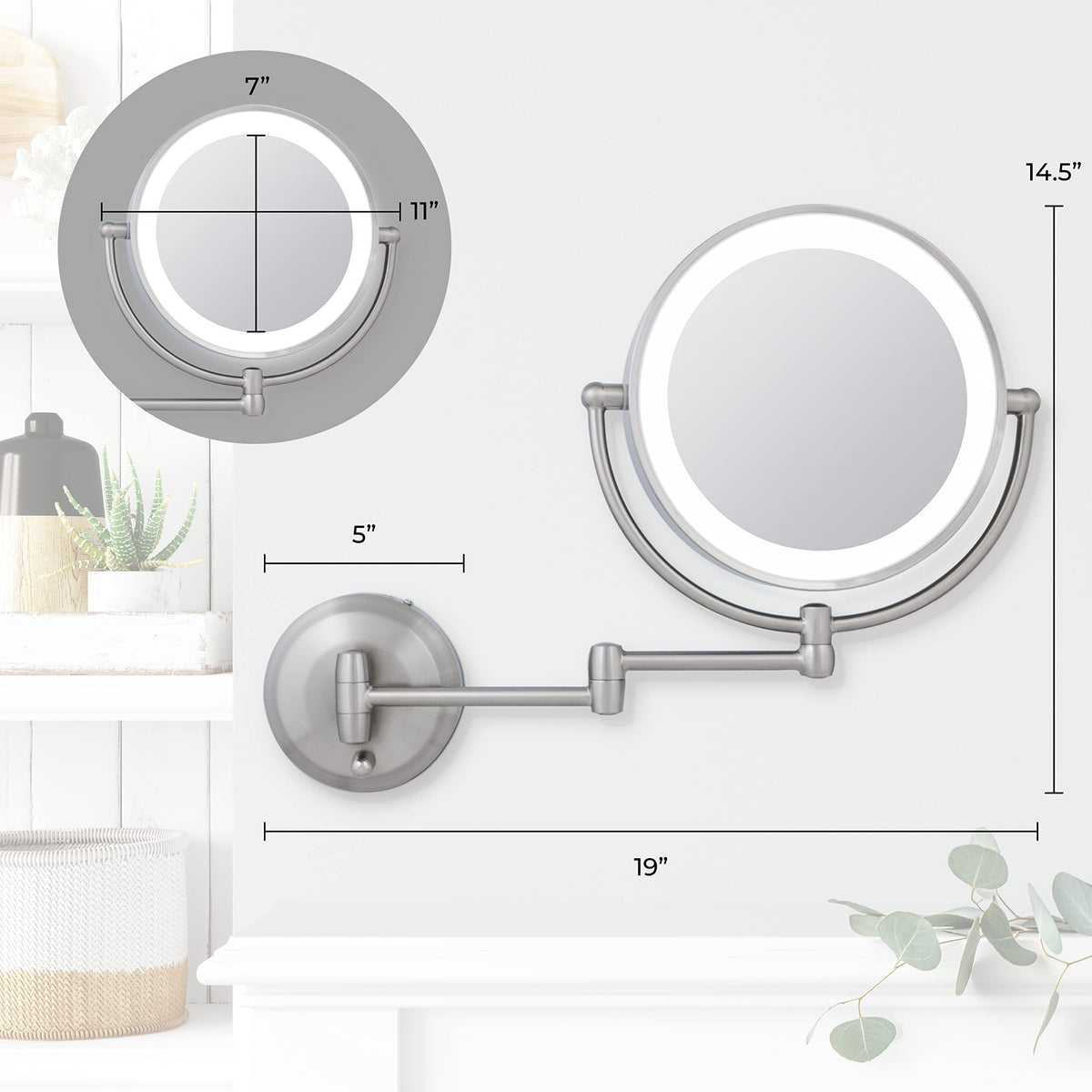 Zadro 11 LED Wall Mounted Makeup Mirror 5X 1X Shaving Mirror - Zadro Official Imagery - 4