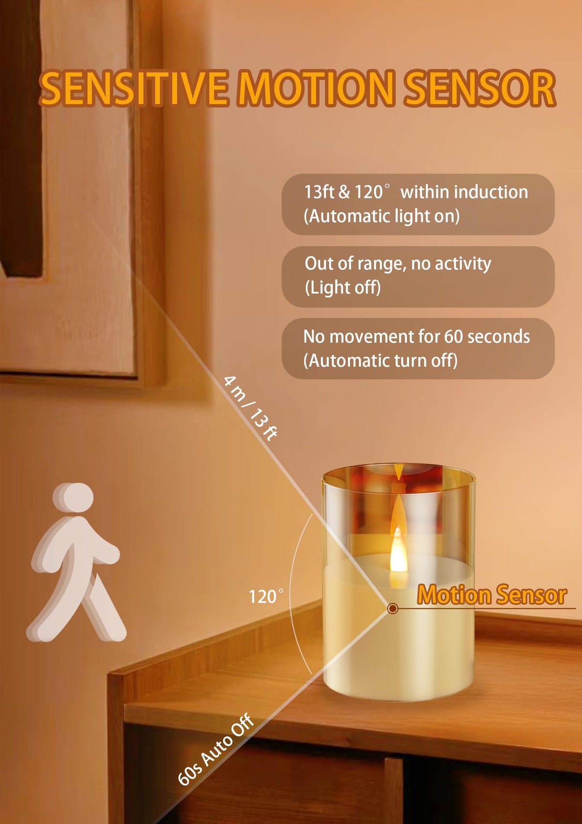 Two Months Rechargeable Motion Sensor Flameless Candle Auto - JMTONE Official Imagery - 8