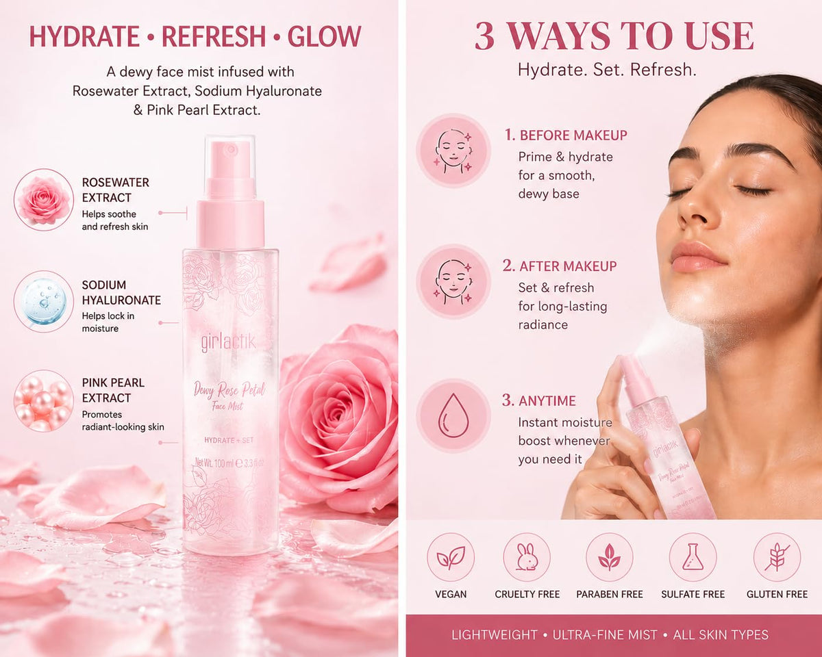 Girlactik Rose Petal Dewy Face Mist Hydrating Facial Spray - Girlactik Official Imagery - 3