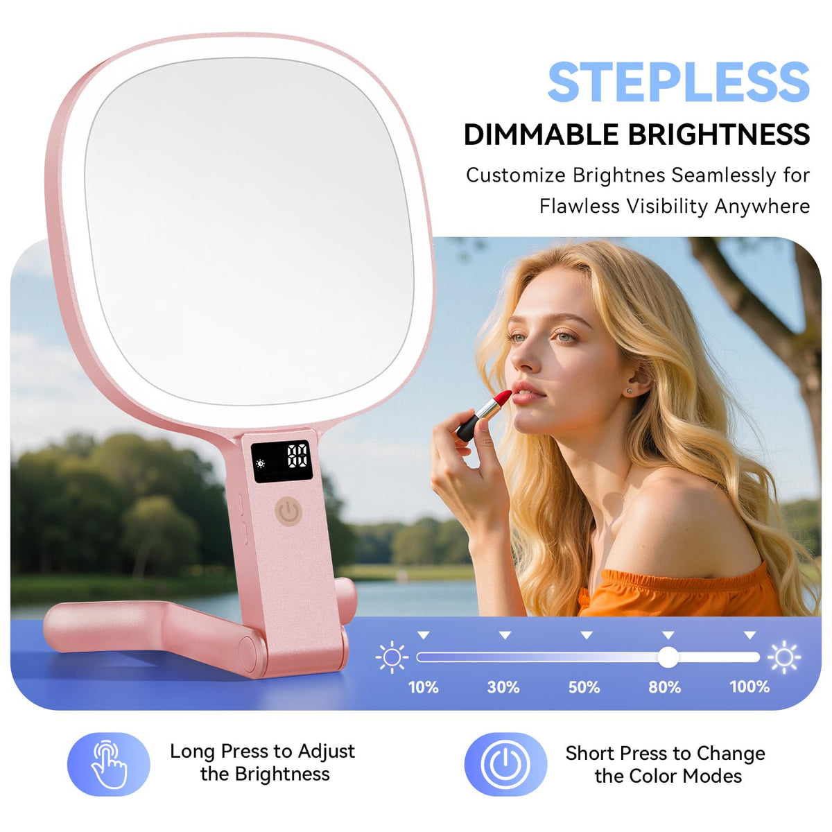 Auxmir 30X 1X Travel Makeup Mirror with Lights LED Display - Auxmir Official Imagery - 6