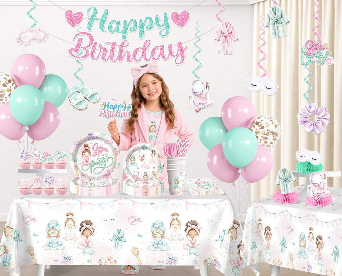 205pcs Spa Party Supplies for Girls Tableware Set for 25 - Yingoto Official Imagery - 3