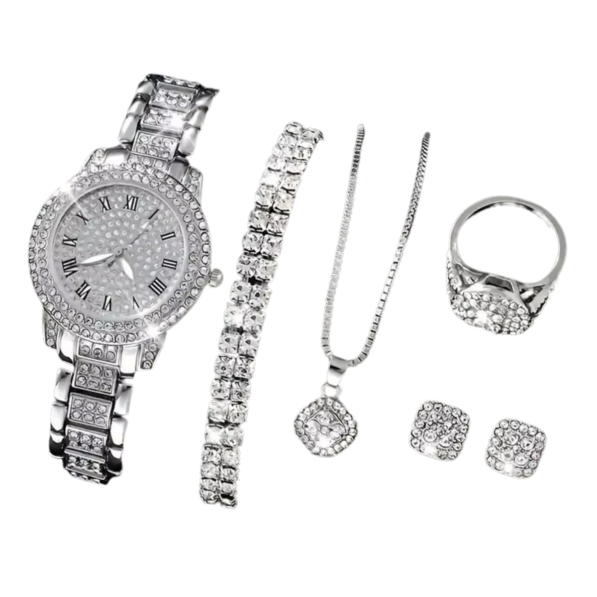 OLALACLAYCO Rhinestone Watch Jewelry Set with Necklace - Premium Selection Official Imagery - 1