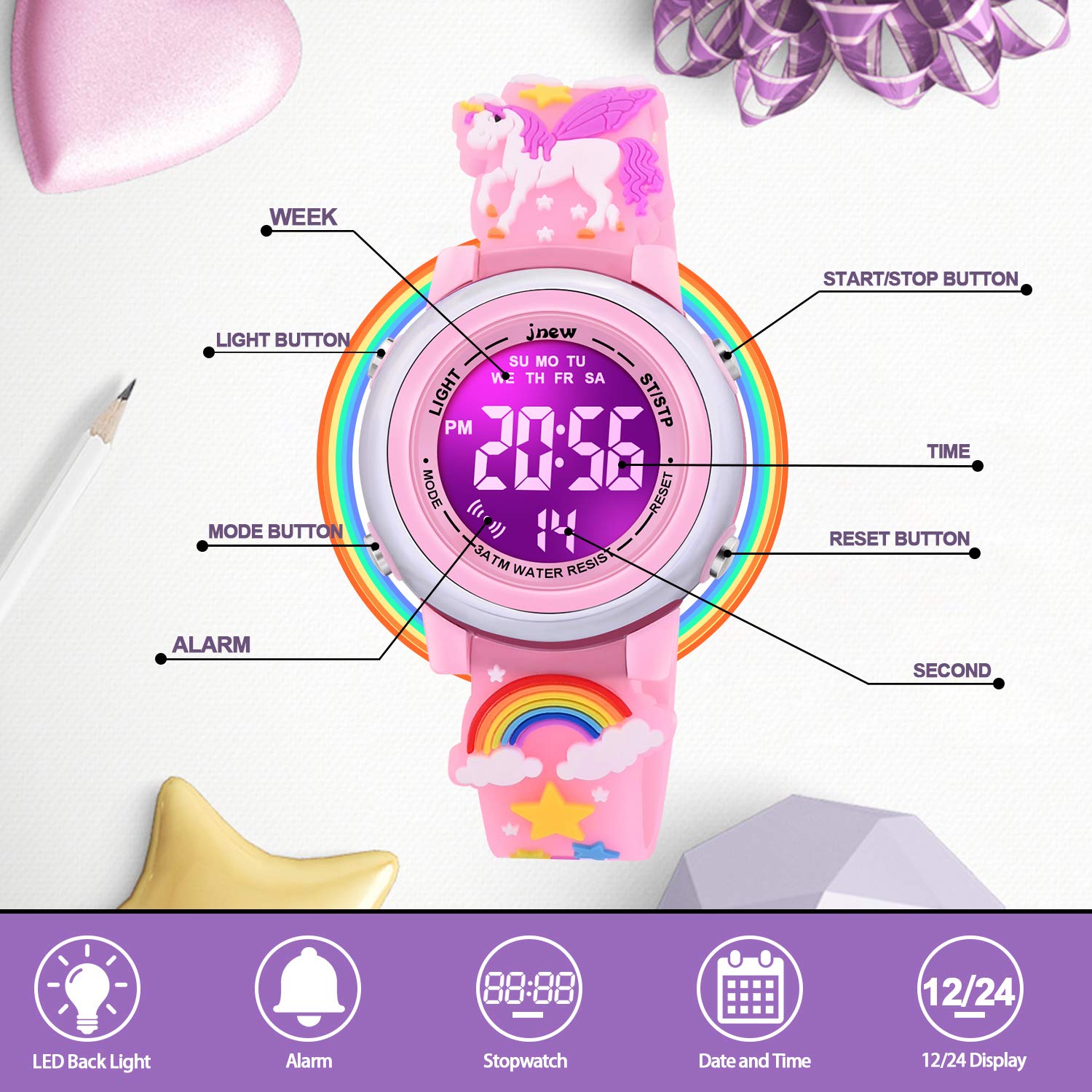 VAPCUFF 3D Cartoon Waterproof Watches for Girls with Alarm - Best Toys - View 2