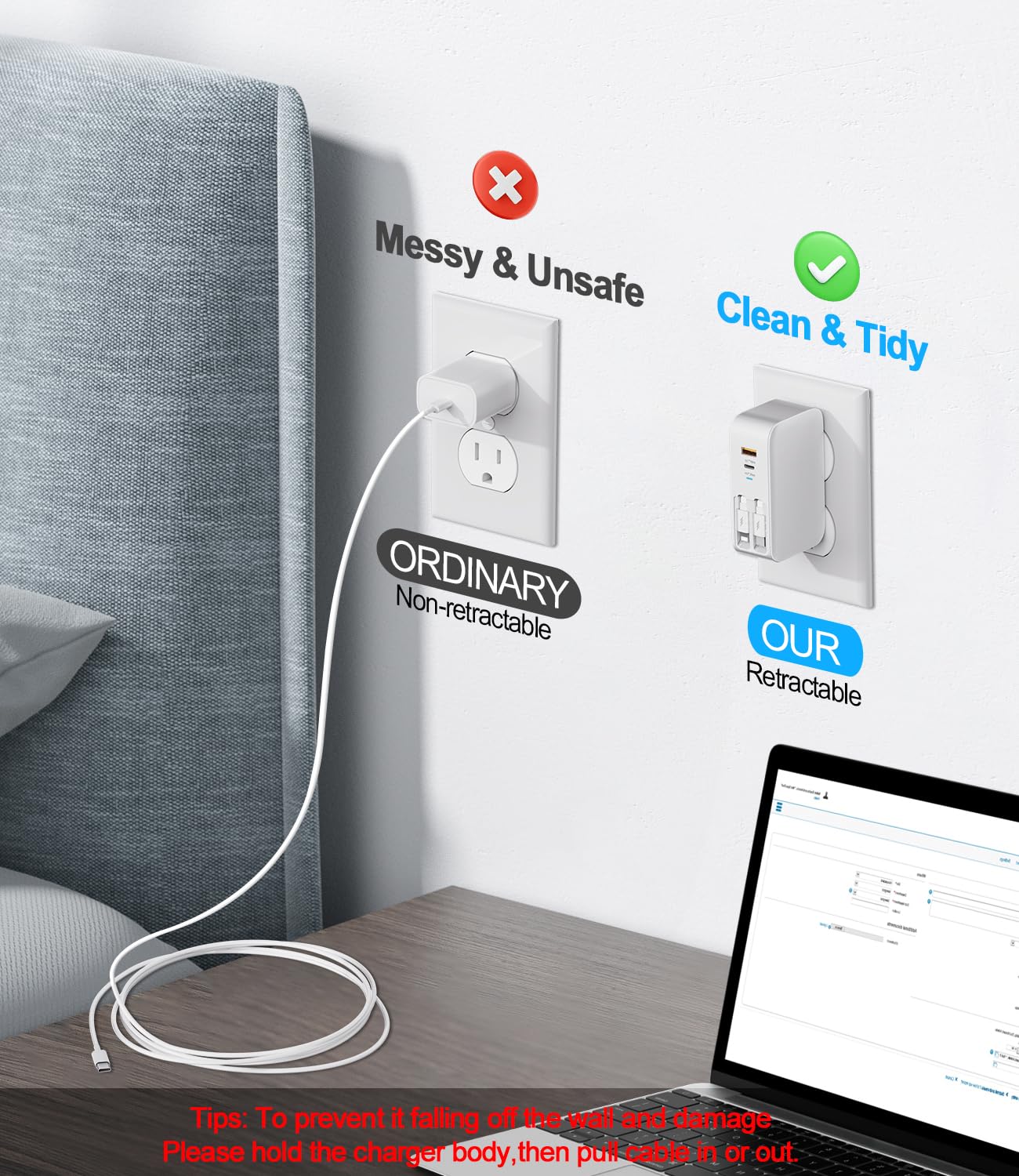 Jasput 4 in 1 Retractable Wall Charger,40W Retractable Phone Char - Jasput Official Product View 7