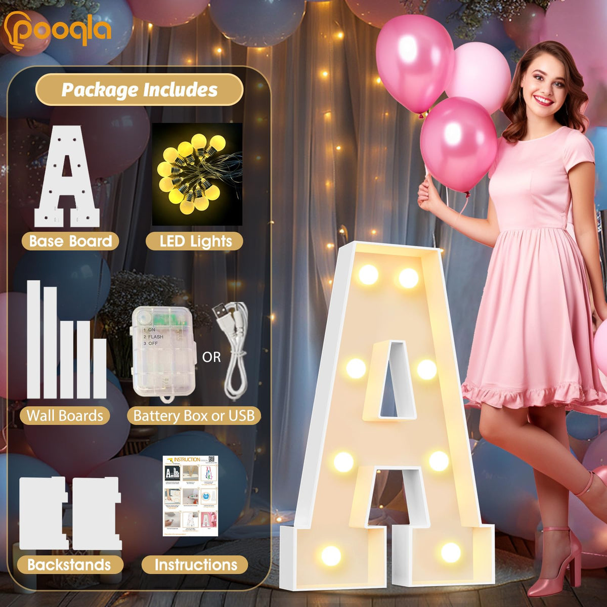 3FT Marquee Light Up Letters LED Letters Big Mosaic Marquee - Pooqla Official Imagery - 4