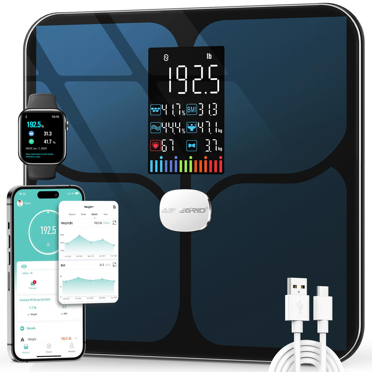 ABLEGRID Smart Bathroom Scale for Body Weight and Fat - ABLEGRID Official Imagery - 2