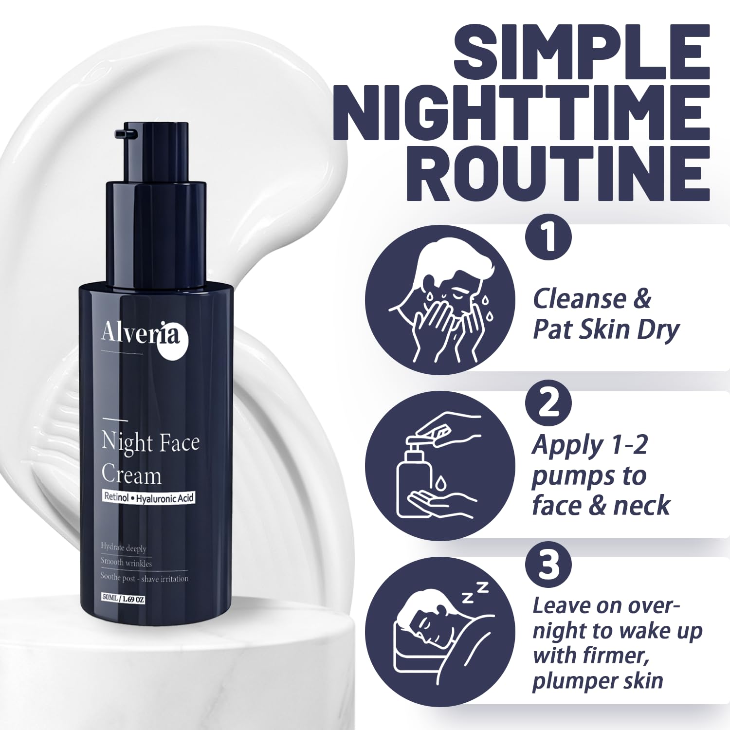 Night Cream for Men with Retinol Hyaluronic Acid Anti Aging - Alveria Official Imagery - 7