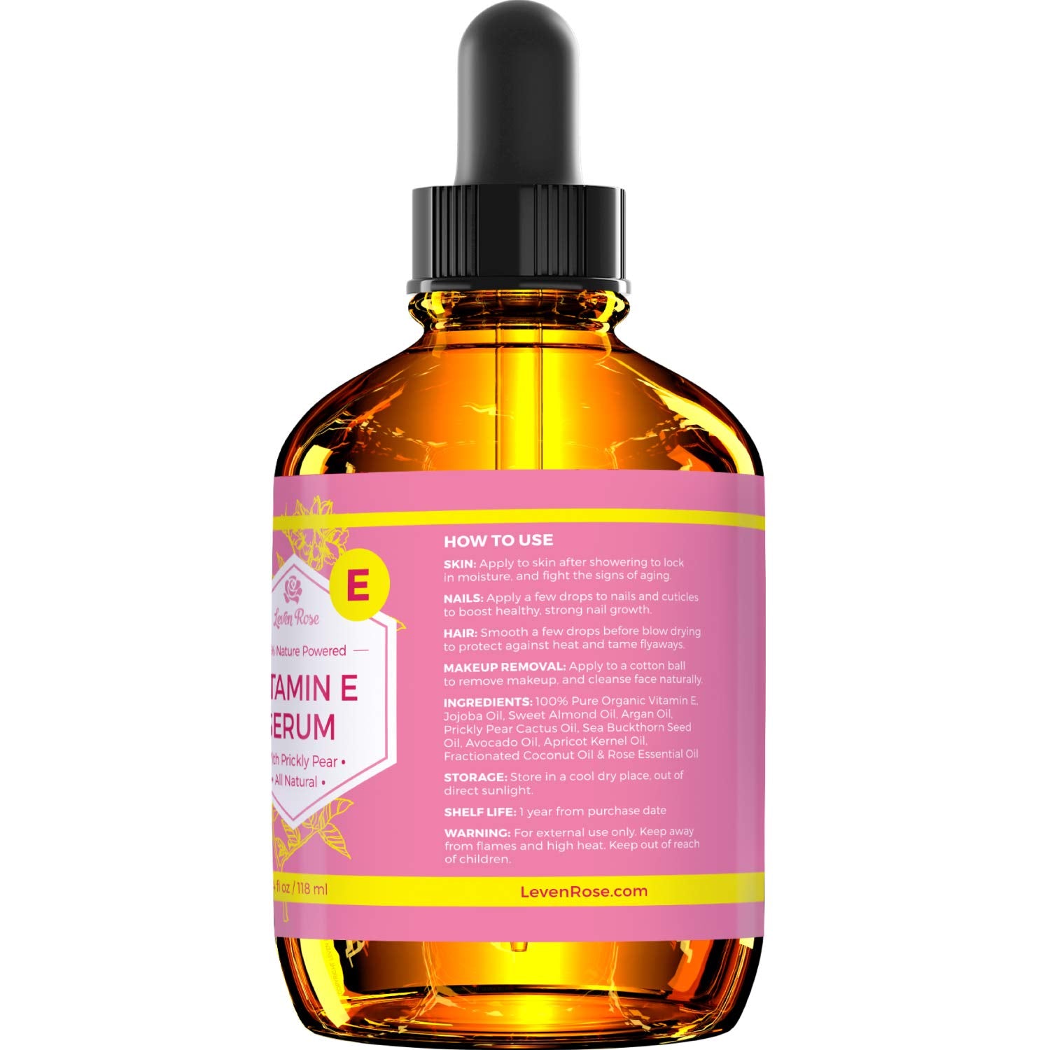 Leven Rose Vitamin E Oil Serum for Face & Skin, Hair & Nails, 4 fl oz - Leven Rose Official Product View 8
