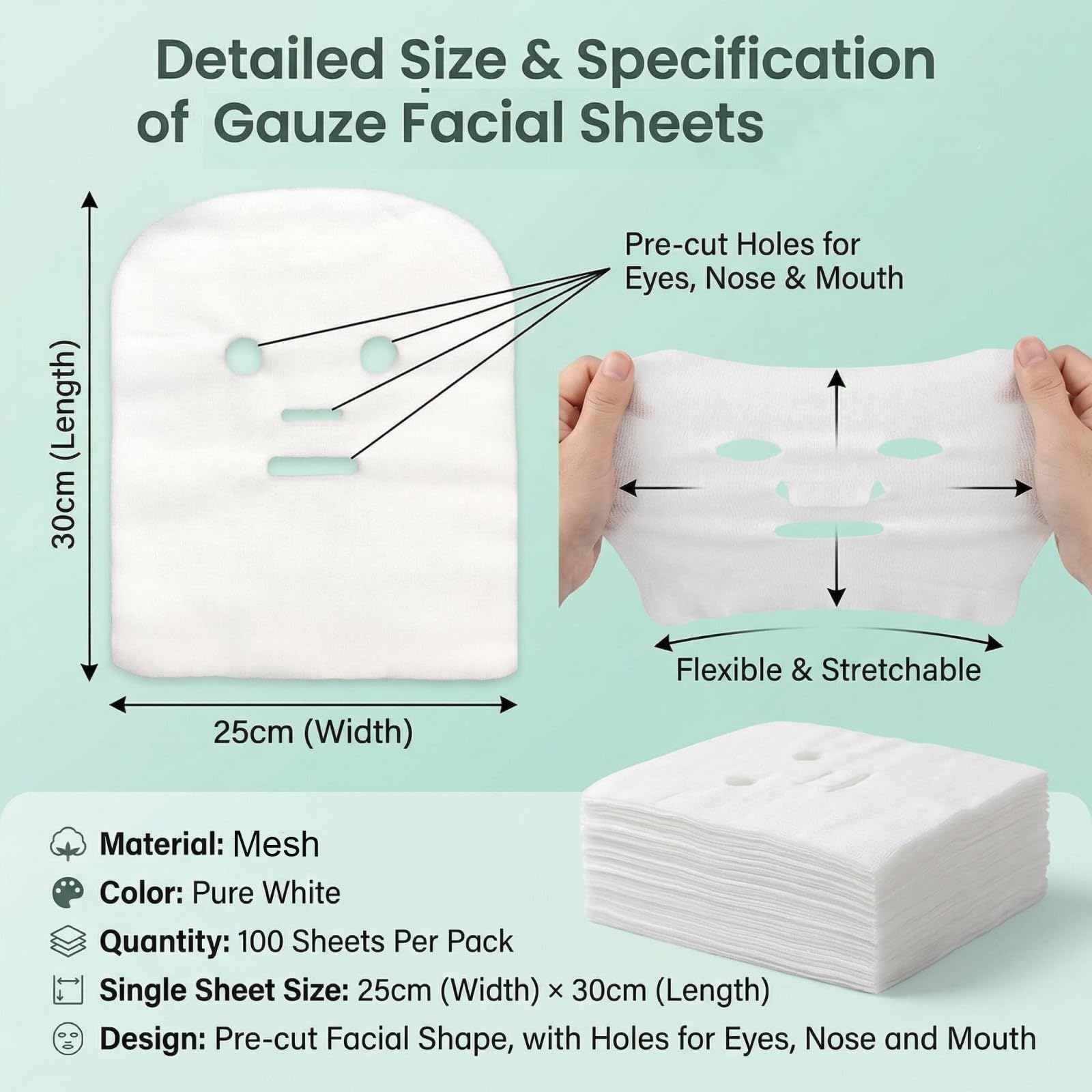 UPSTORE 100 Sheets Gauze Mask Large Precut Gauze Face Masks Soft - UP