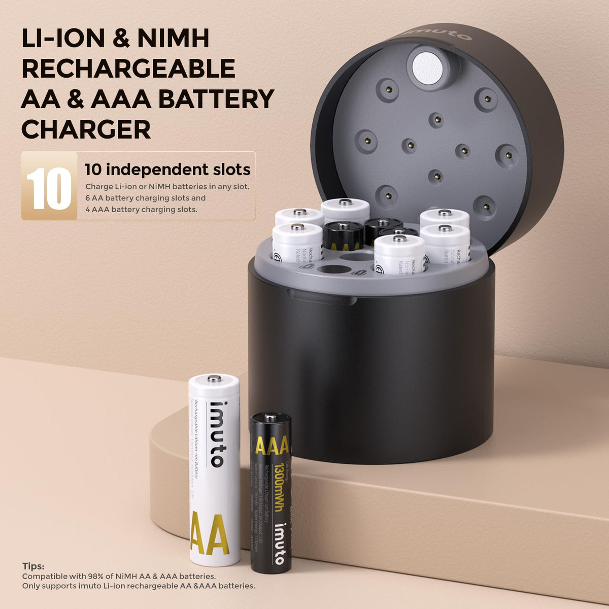imuto AA AAA Rechargeable Batteries with Charger 6 AA 4 AAA - imuto Official Imagery - 4