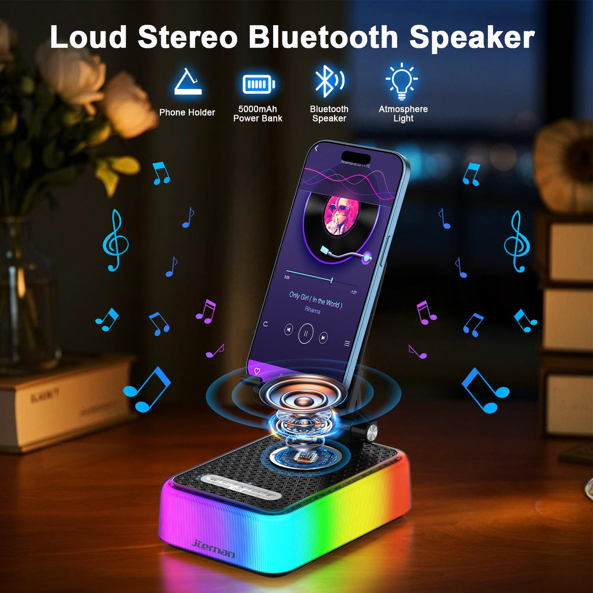 JTEMAN Gifts for Men Women Phone Stand Bluetooth Speaker - JTEMAN Official Imagery - 3