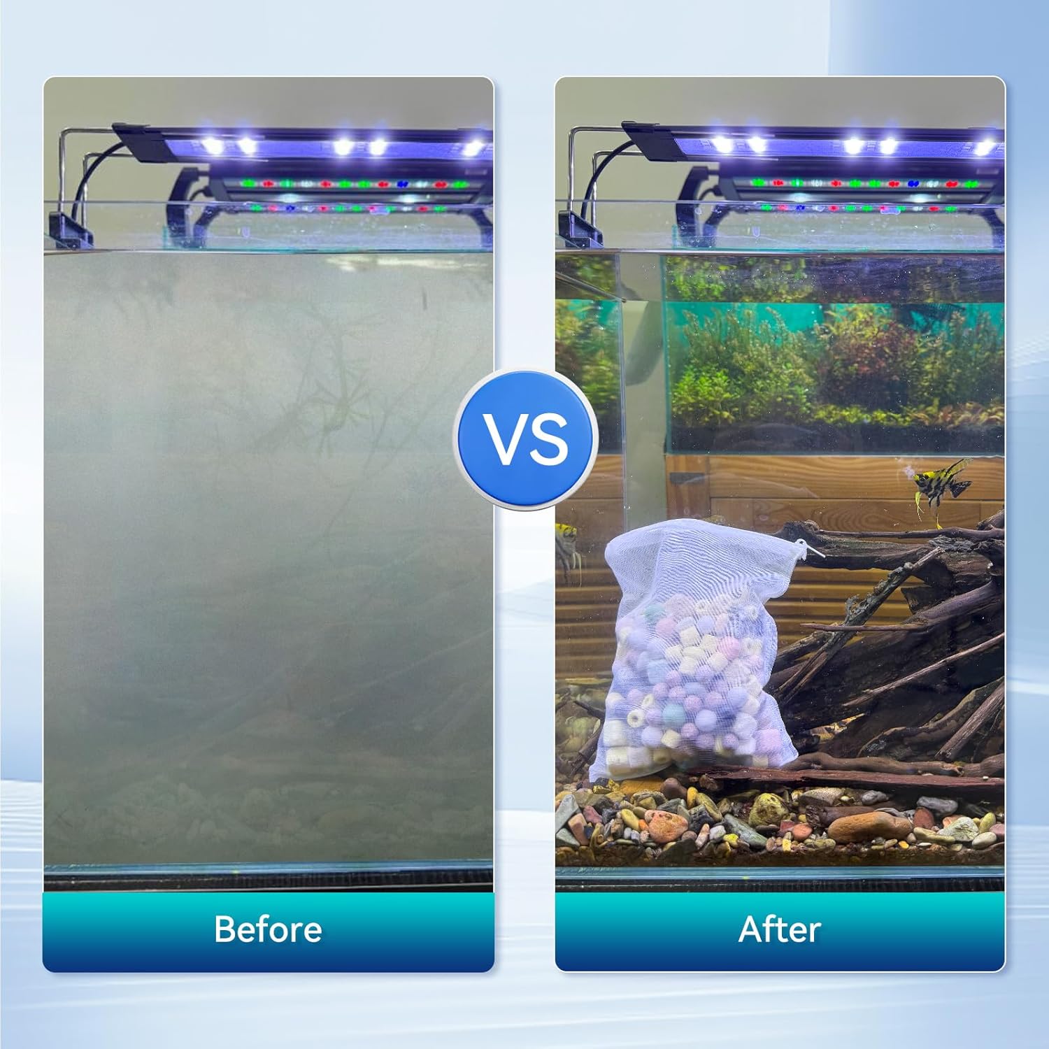 FKSC 12-in-1 aquarium filter media for freshwater and marine tanks, bio filter mix with diverse media types for efficient filtration