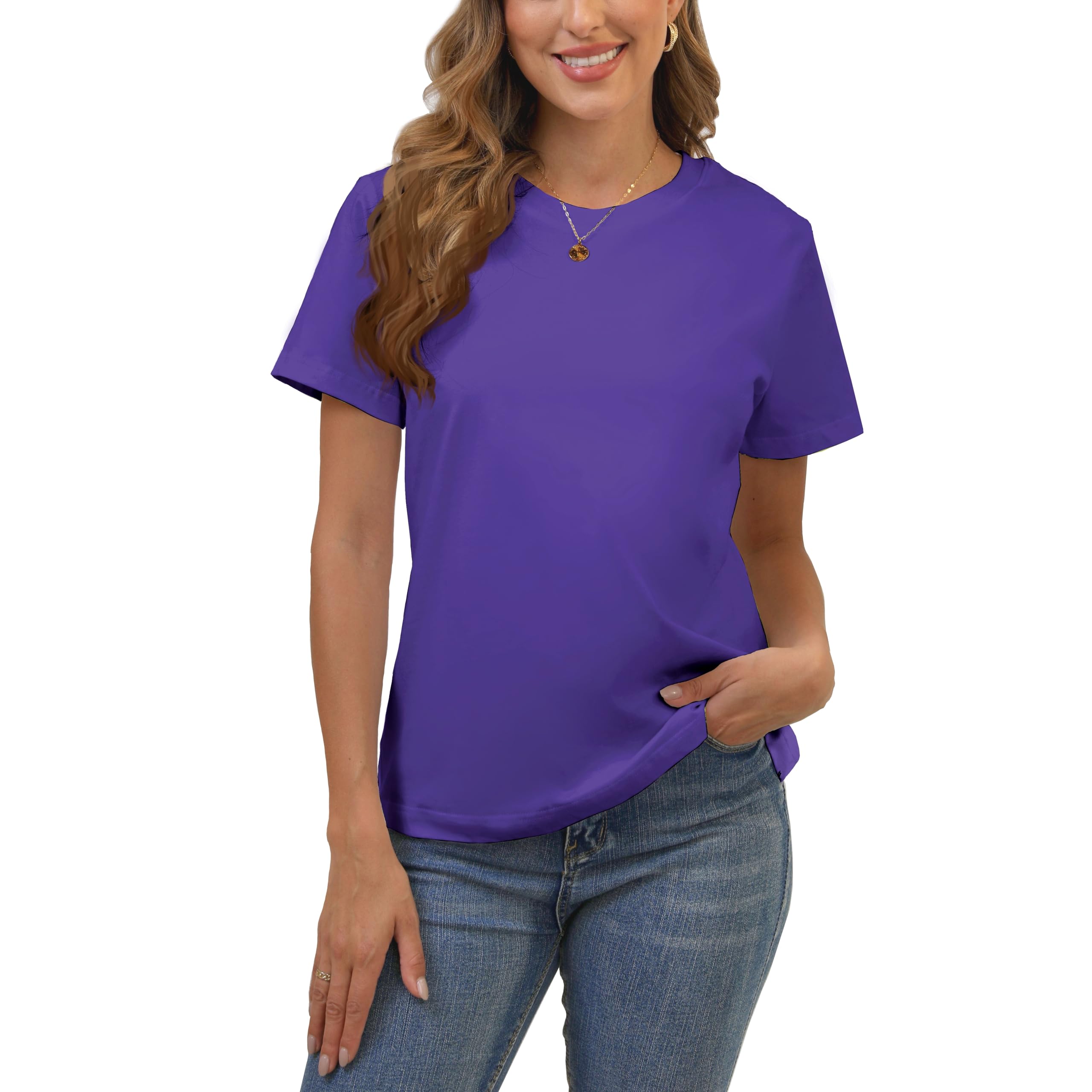 BJY Cotton Basic T Shirts for Women,Crew Neck Short Sleeve Summer - BJY Official Product View 7