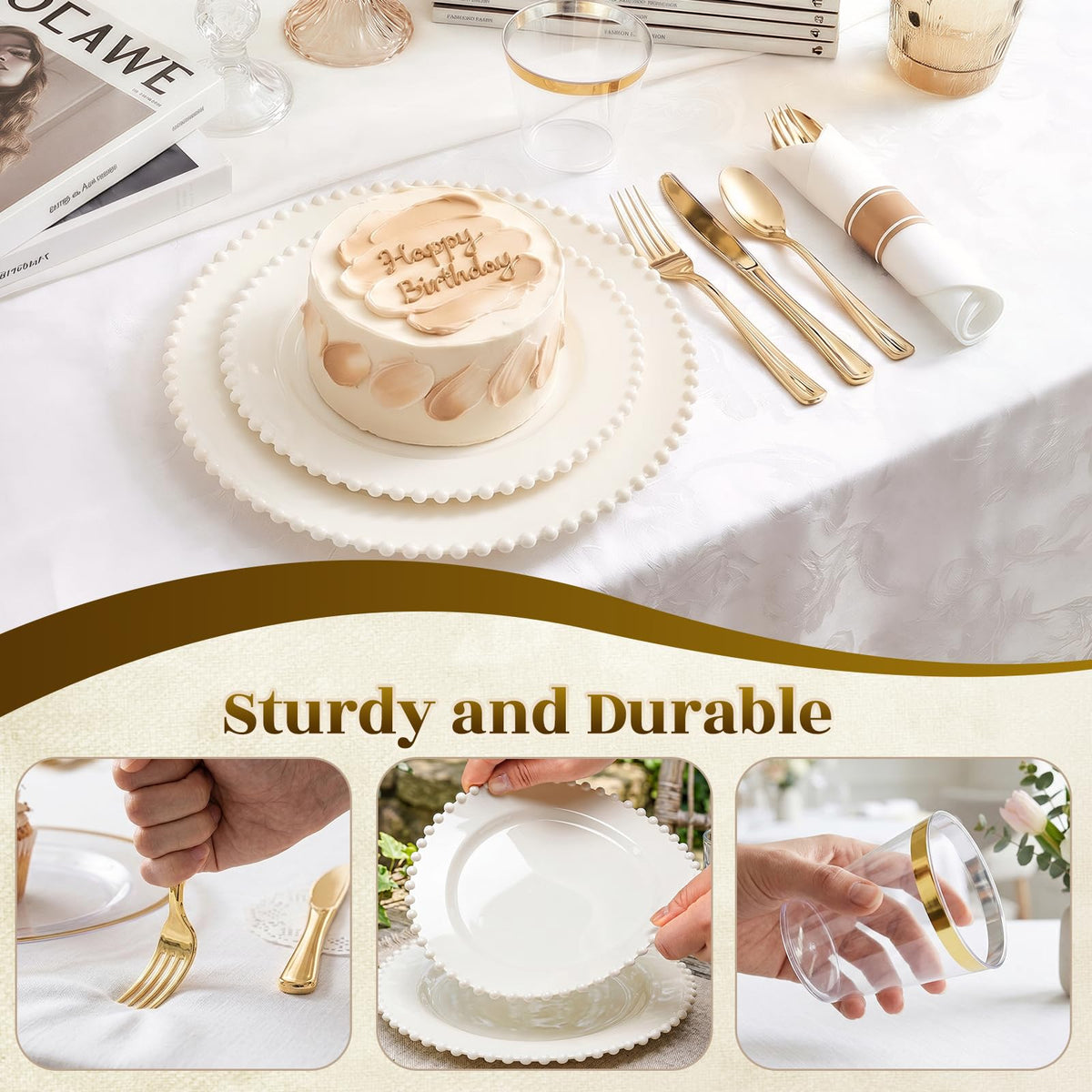 175pcs Plastic Dinnerware Set Ivory 25 Guests for Wedding - cheerserve Official Imagery - 7
