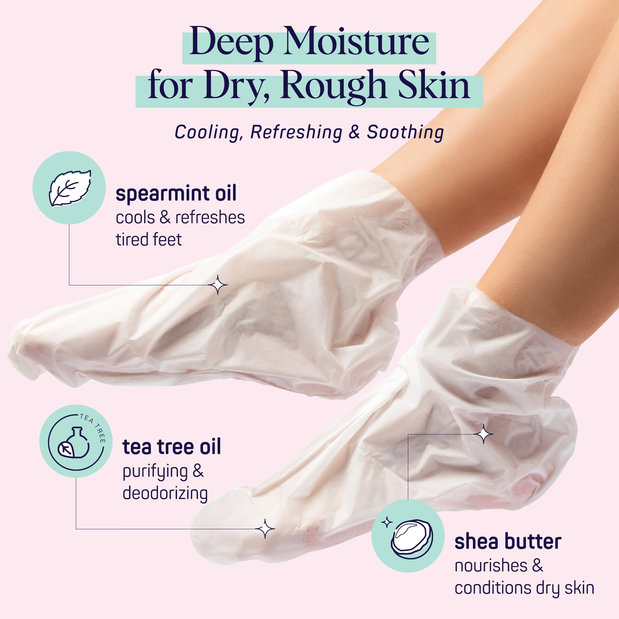 SpaLife Moisturizing Foot Sockies | Foot Mask for Dry Cracked Feet | Tea Tree Oil Softening Booties | Callus Remover Alternative | Self Care Gifts for Women | 8 Pack