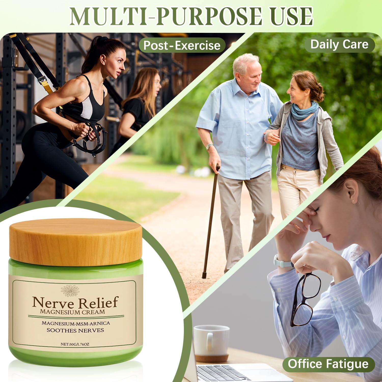 Holyarm 2PCS Nerve Relief Cream, With Msm & Arnica, Total Relief Cream for Muscle Relaxation, Deep Hydrationno Irritation, No Residue, 50g/1.76oz