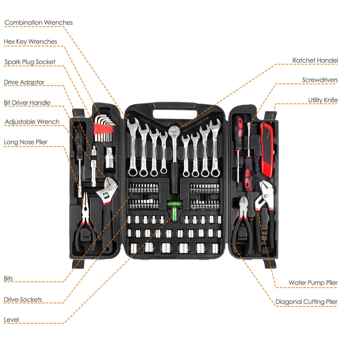 TLGREEN 95 Piece Car Tool Kit with Storage Case Red - TLGREEN Official Imagery - 4