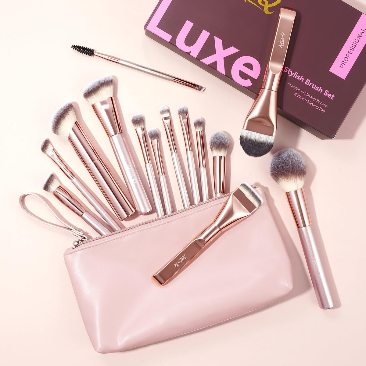 14 PCS Professional Makeup Brushes Set with Travel Cosmetic - NEONIQ Official Imagery - 3
