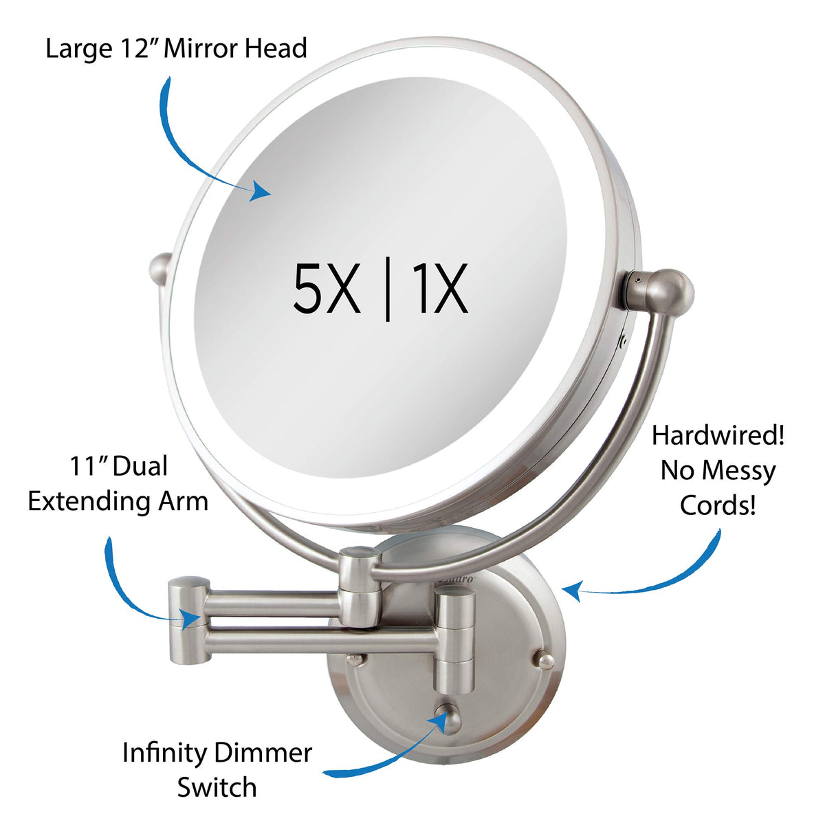 Zadro 14 Round Fluorescent 5X 1X Bathroom Magnifying Mirror - Zadro Official Imagery - 5