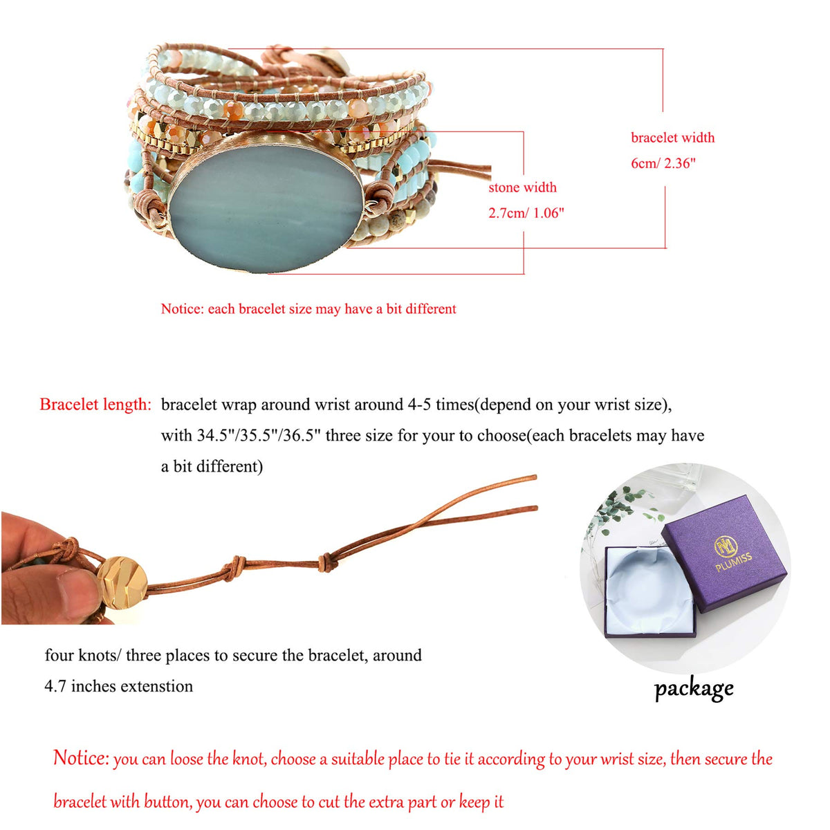 Wrap Bracelets for Women Natural Stone Boho Leather Jewelry - Plumiss Official Imagery - 5