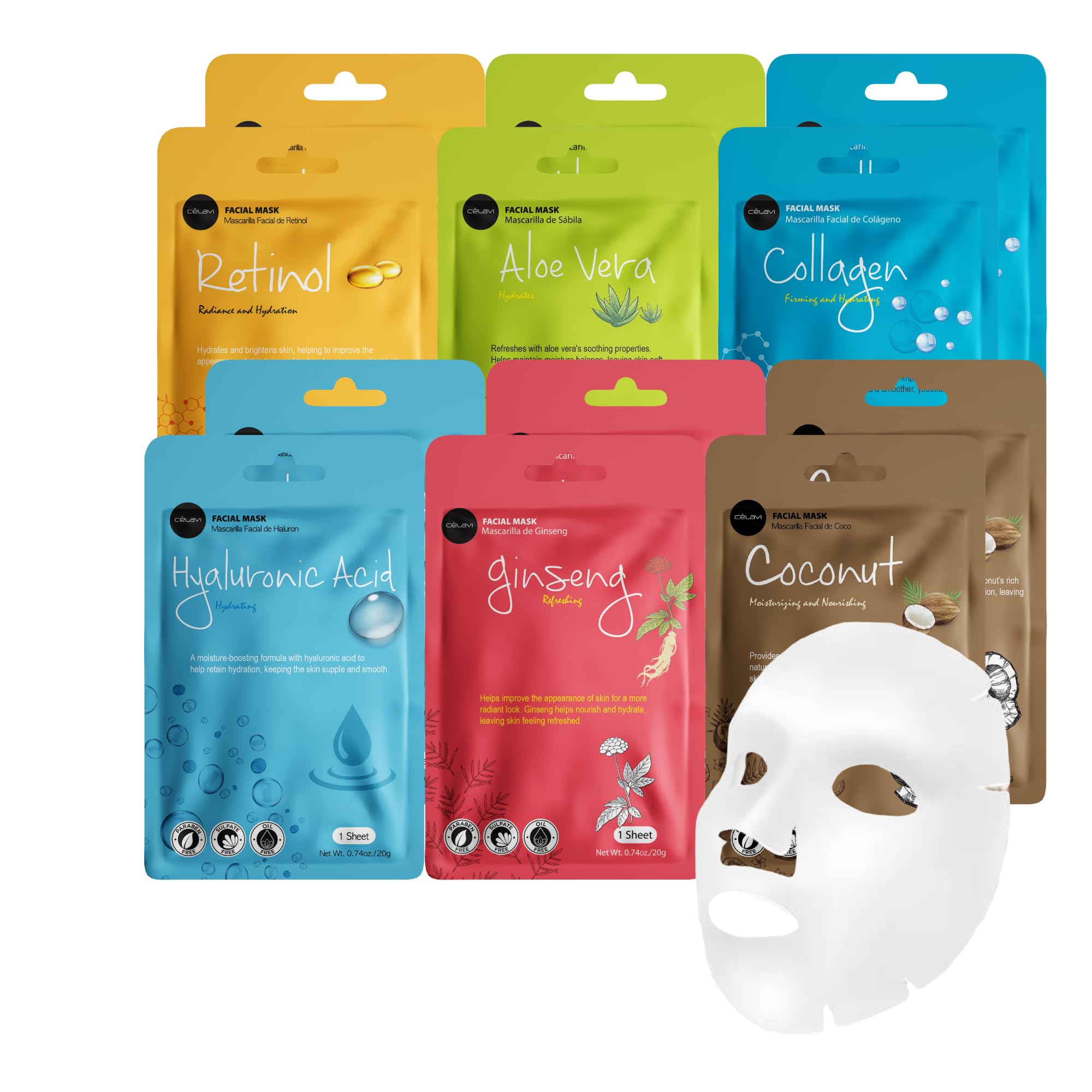 Celavi Korean Face Mask Sheet Set, Facial Spa Masks for Women, - Celavi Cosmetics