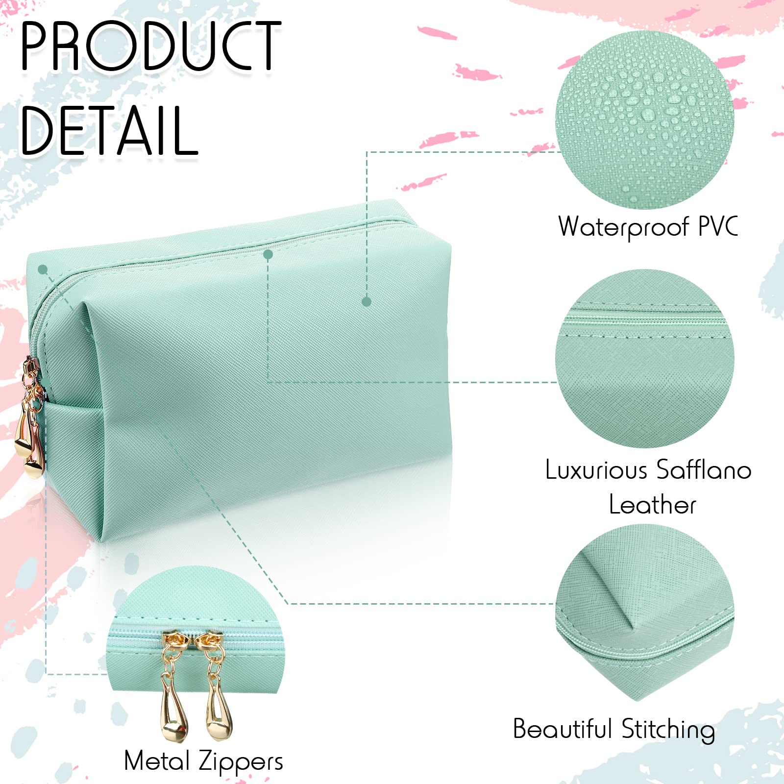 Jexine 6 Pcs Small Preppy Makeup Bag Leather Zipper Cosmetic - Jexine Official Imagery - 5