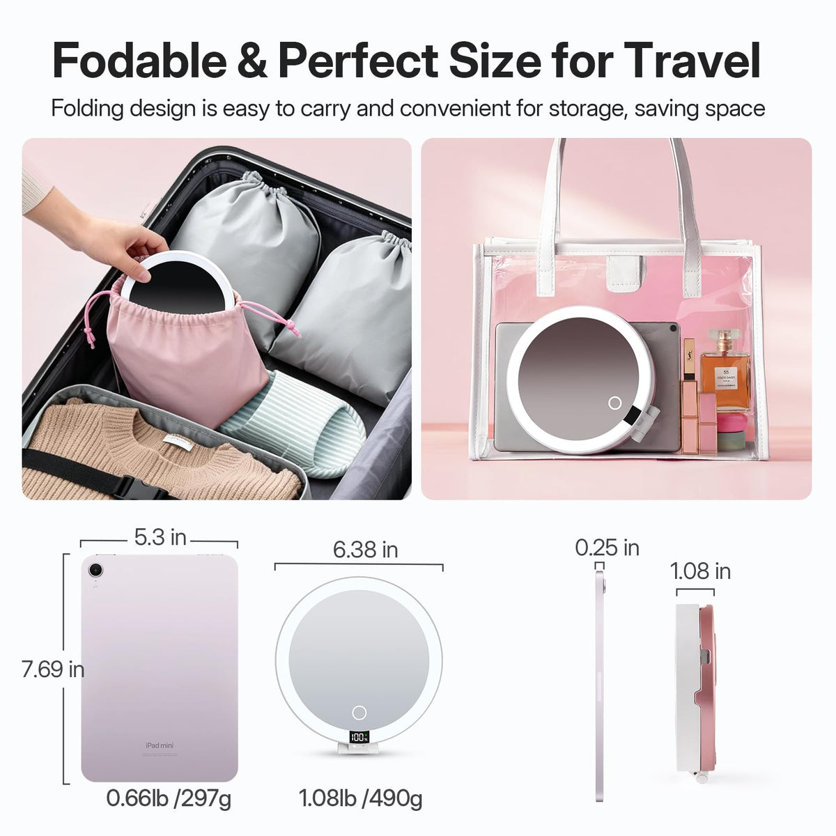 LitBear Travel Makeup Mirror with Lights 10X 1X Foldable - LitBear Official Imagery - 7