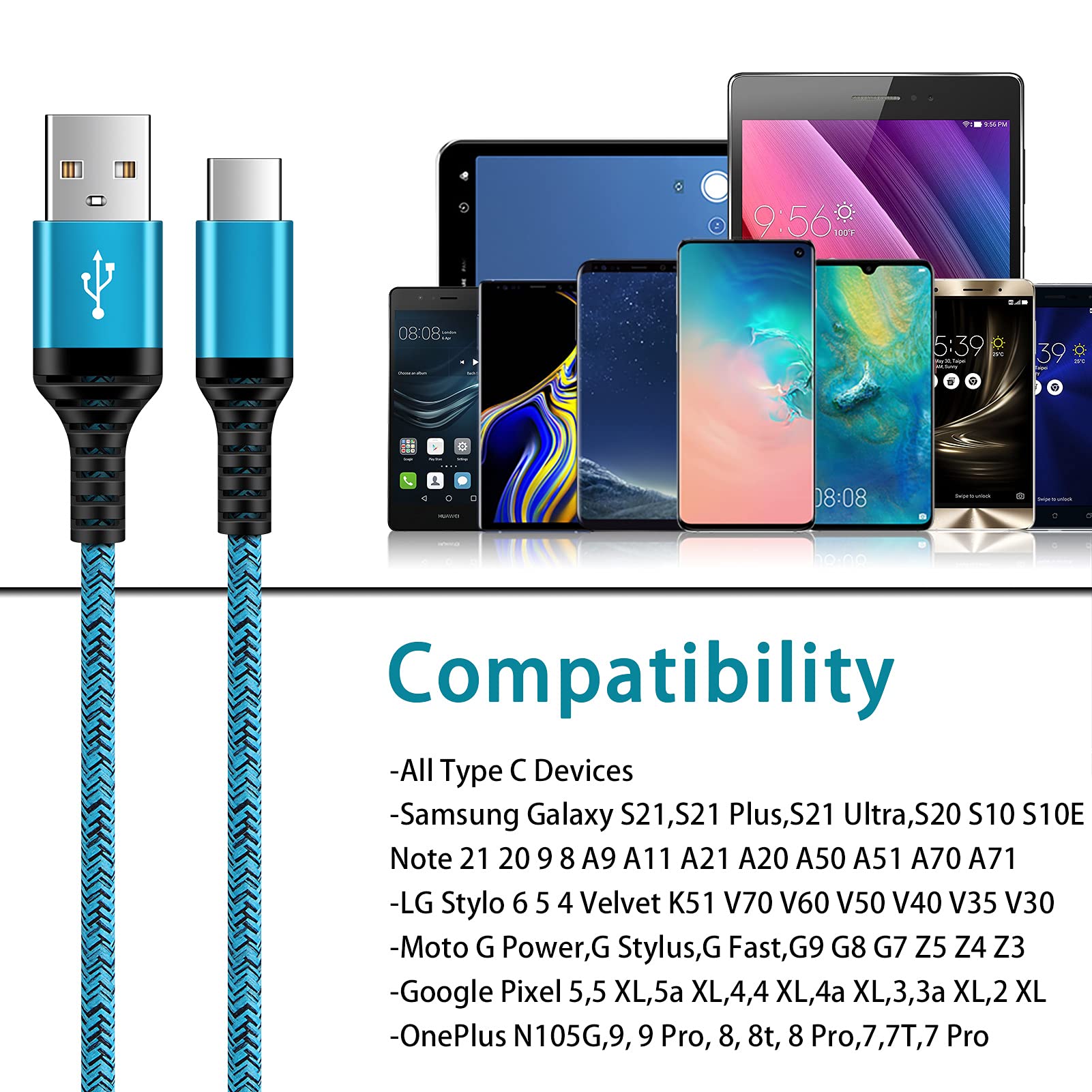 ABCPOW 2-Pack 6ft USB-C Fast Charging Cable Nylon Braided