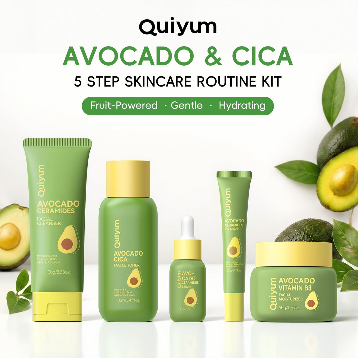 Avocado CICA 5 Step Face Skincare Routine Kit for Women Teen - QUIYUM Official Imagery - 3