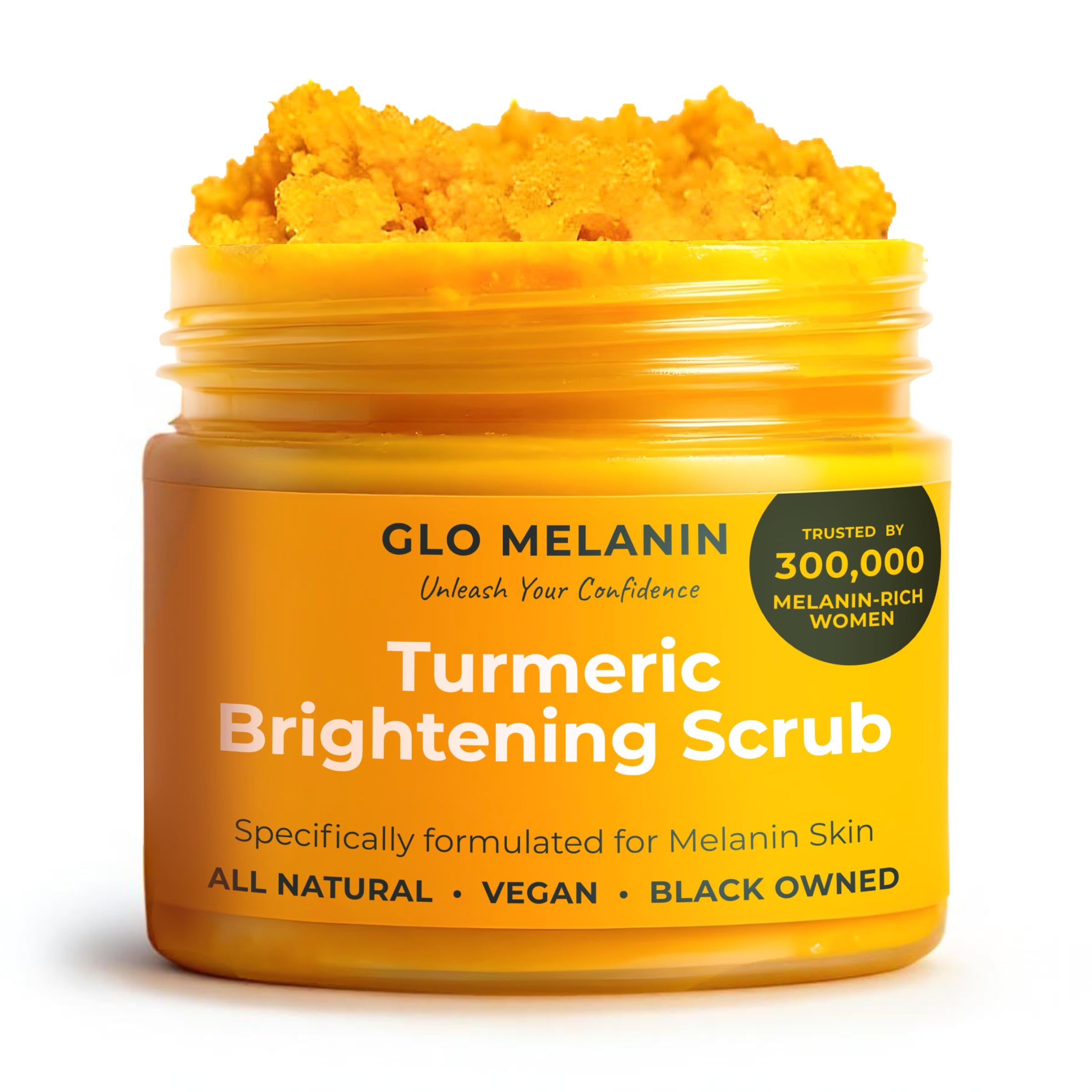 Glo Melanin Turmeric Brightening Scrub for Dark Spots [4 oz] - Product Imagery
