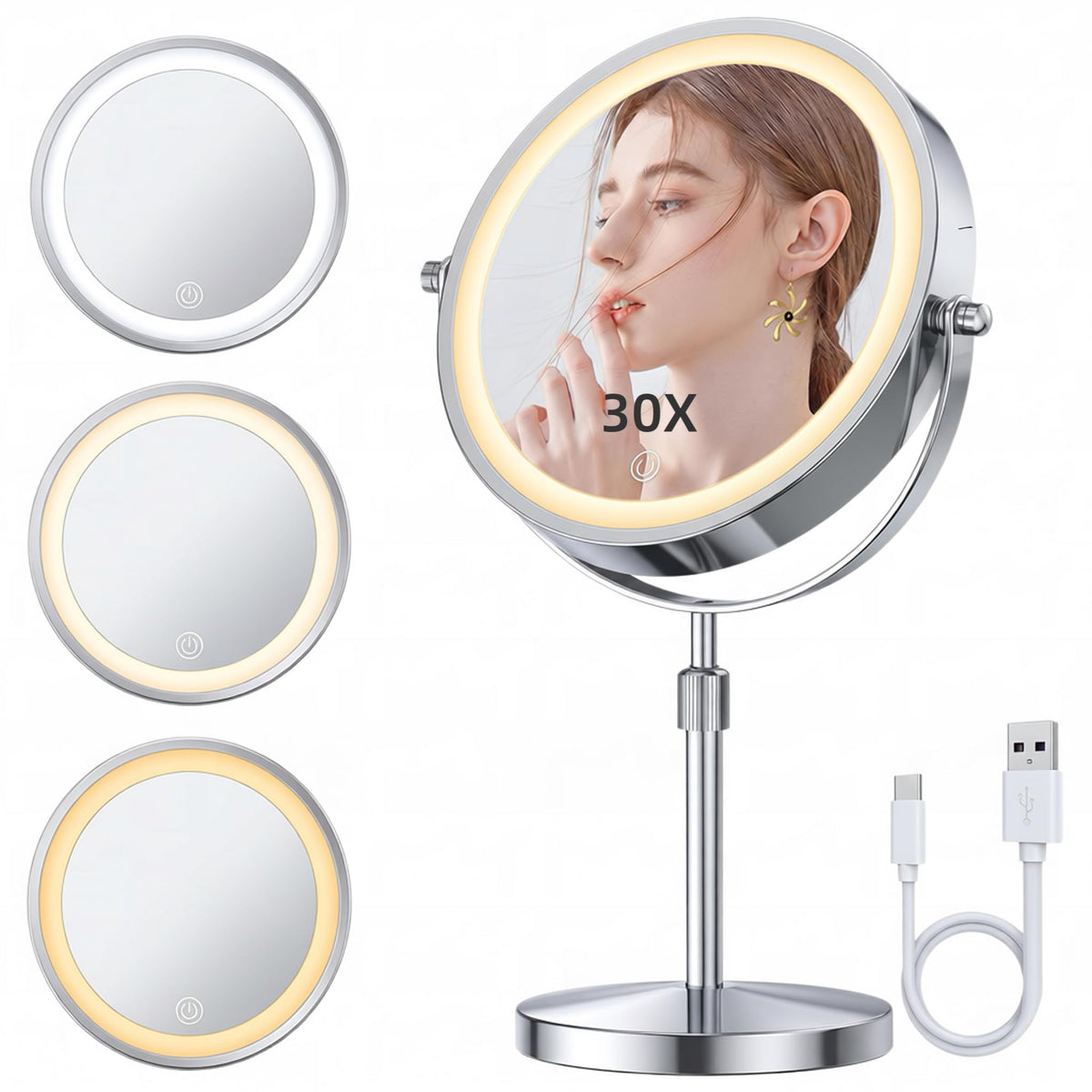 8 Inch Double Sided Vanity Mirror 1X 30X Magnifying Makeup - Premium Selection Official Imagery - 2