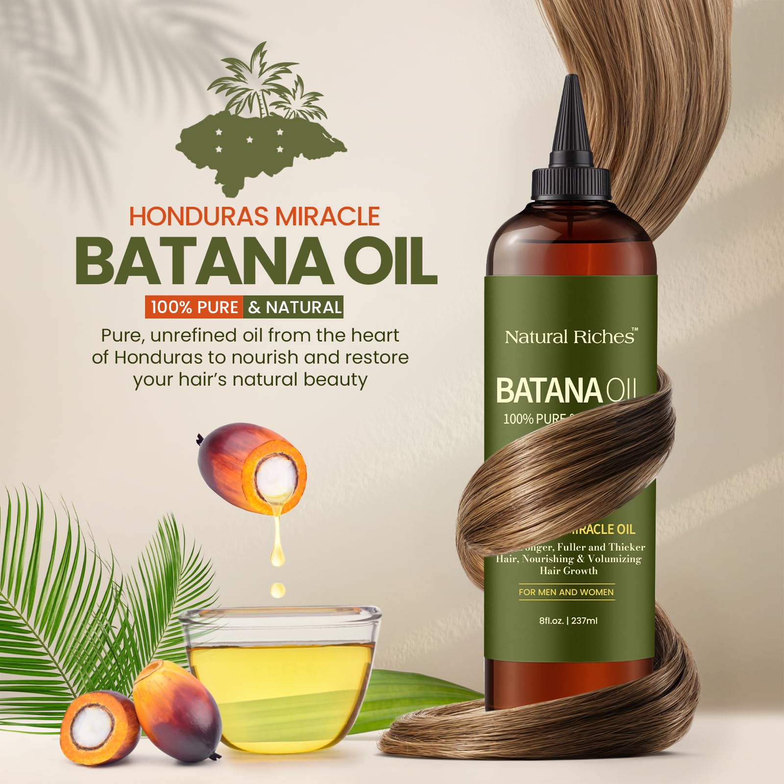Natural Riches Batana Oil for Hair Growth 8 Fl Oz - Cold Pressed - Natural Riches Official Product View 3