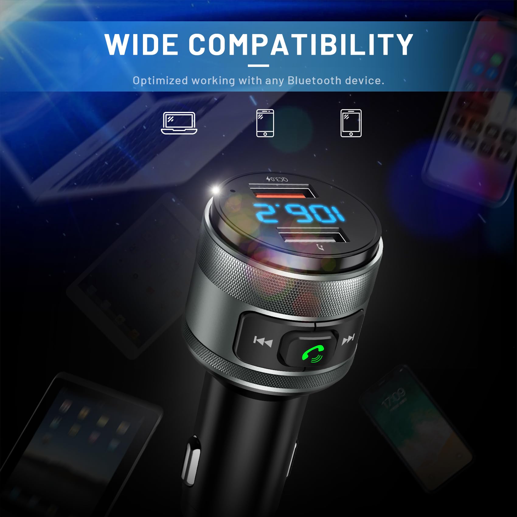 IMDEN Bluetooth 6.0 FM Transmitter for Car Adapter with MP3 Playe by IMDEN - Angle View 5