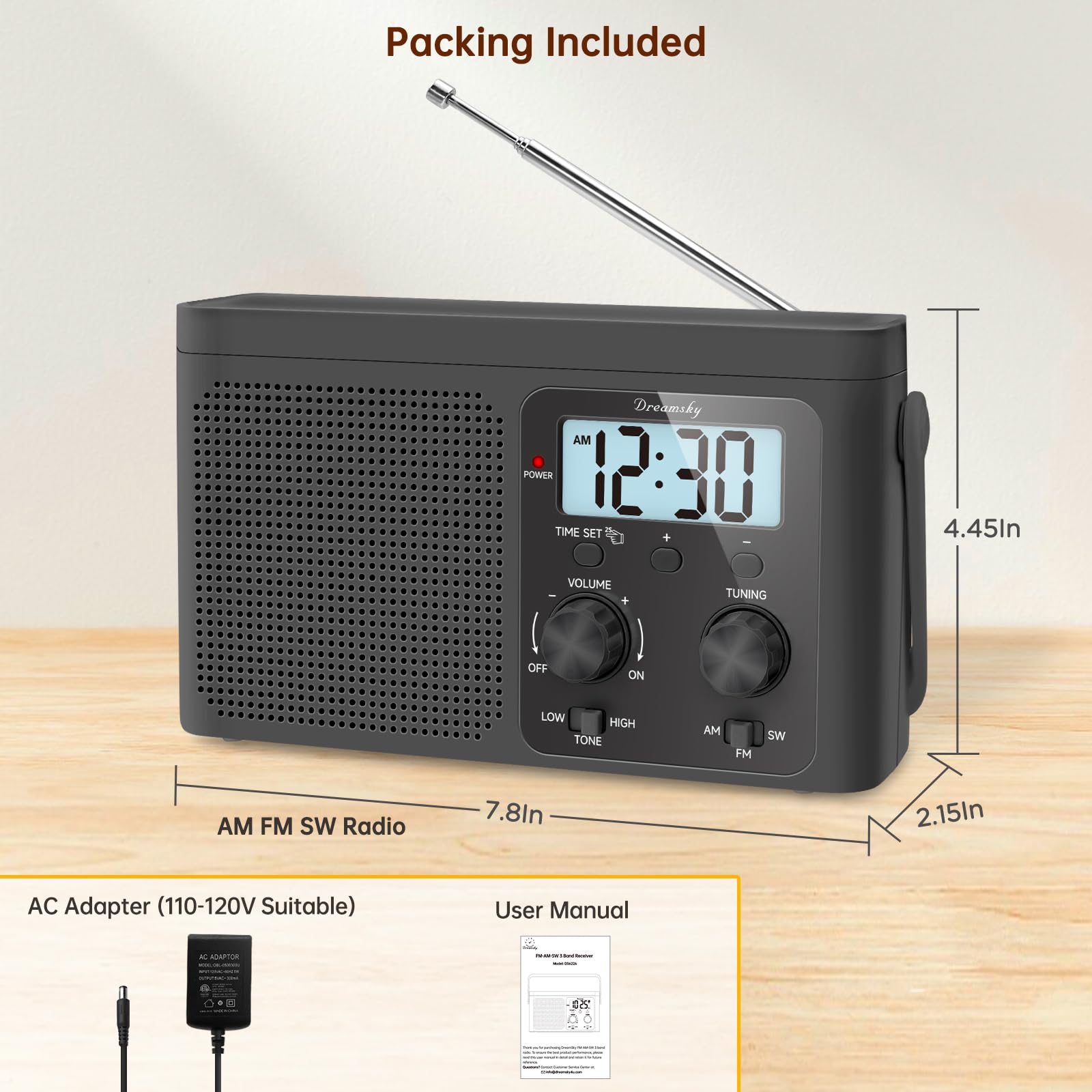 DreamSky Portable AM FM Shortwave Radio | AC & Battery