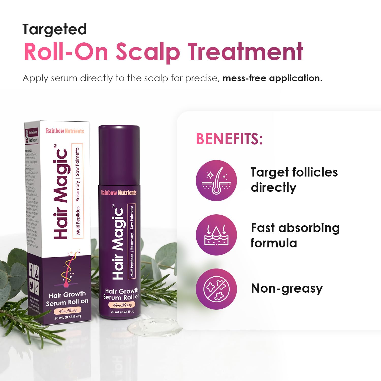 Rainbow Nutrients, LLC Hair Magic™ Hair Growth Serum Roll On - Multi Peptides + - Rainbow Nutrients, LLC Official Product View 7