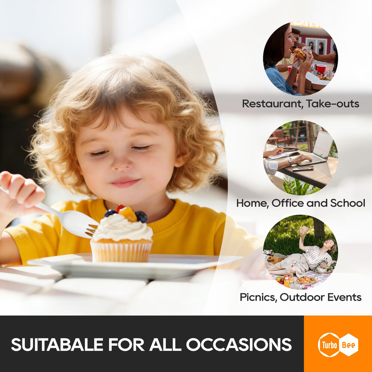 Disposable Plastic Sporks Bulk 2000 Pack White Spork - Turbo Bee Official Imagery - 5