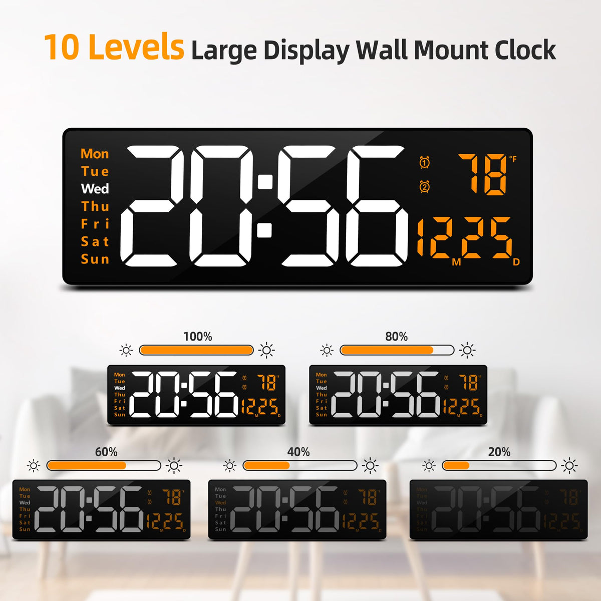 16 2 Digital Wall Clock RGB Remote Dual Alarm Auto - LEIKE Official Imagery - 6