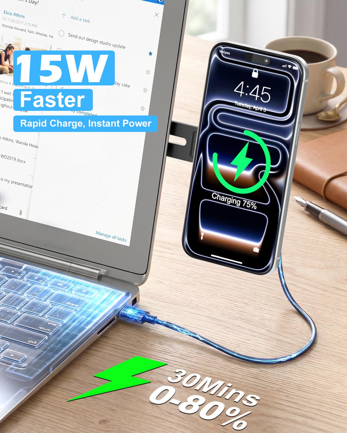 15W Wireless Charger Phone Holder for Laptop, Magnetic Phone Mount