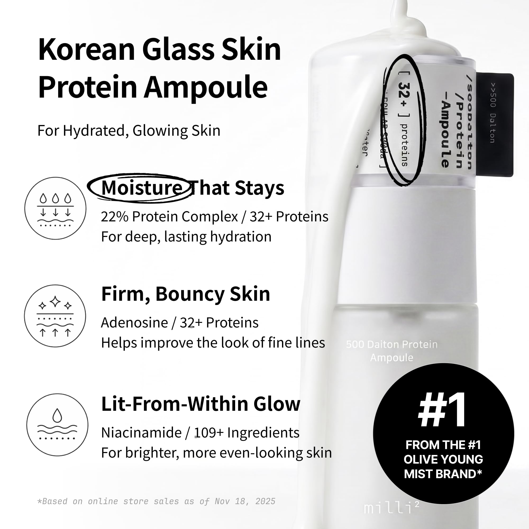 500 Dalton Protein Ampoule Serum with 32 Collagen Peptide - millimilli