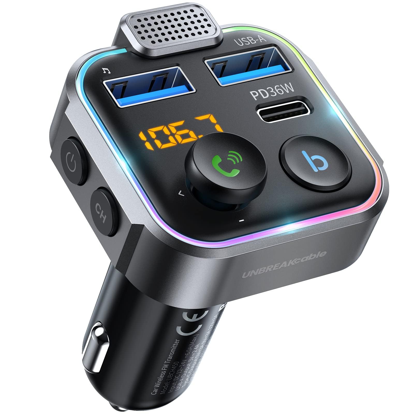 UNBREAKcable Bluetooth 5.3 FM Transmitter for Car Radio Adapter C by UNBREAKcable - Angle View 9