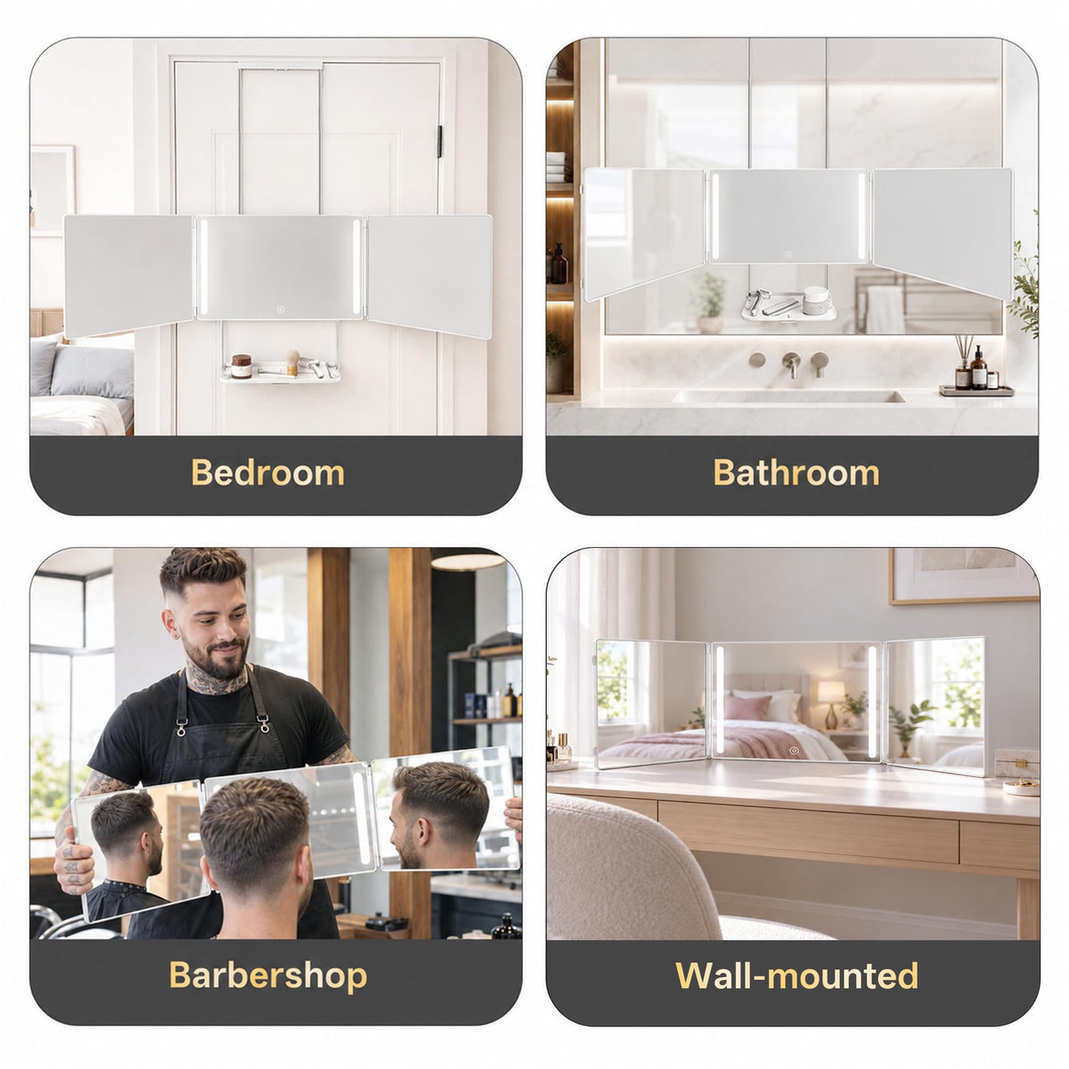 3 Way Mirror with Lights Shelf for Self Hair Cutting - LADETTO Official Imagery - 8