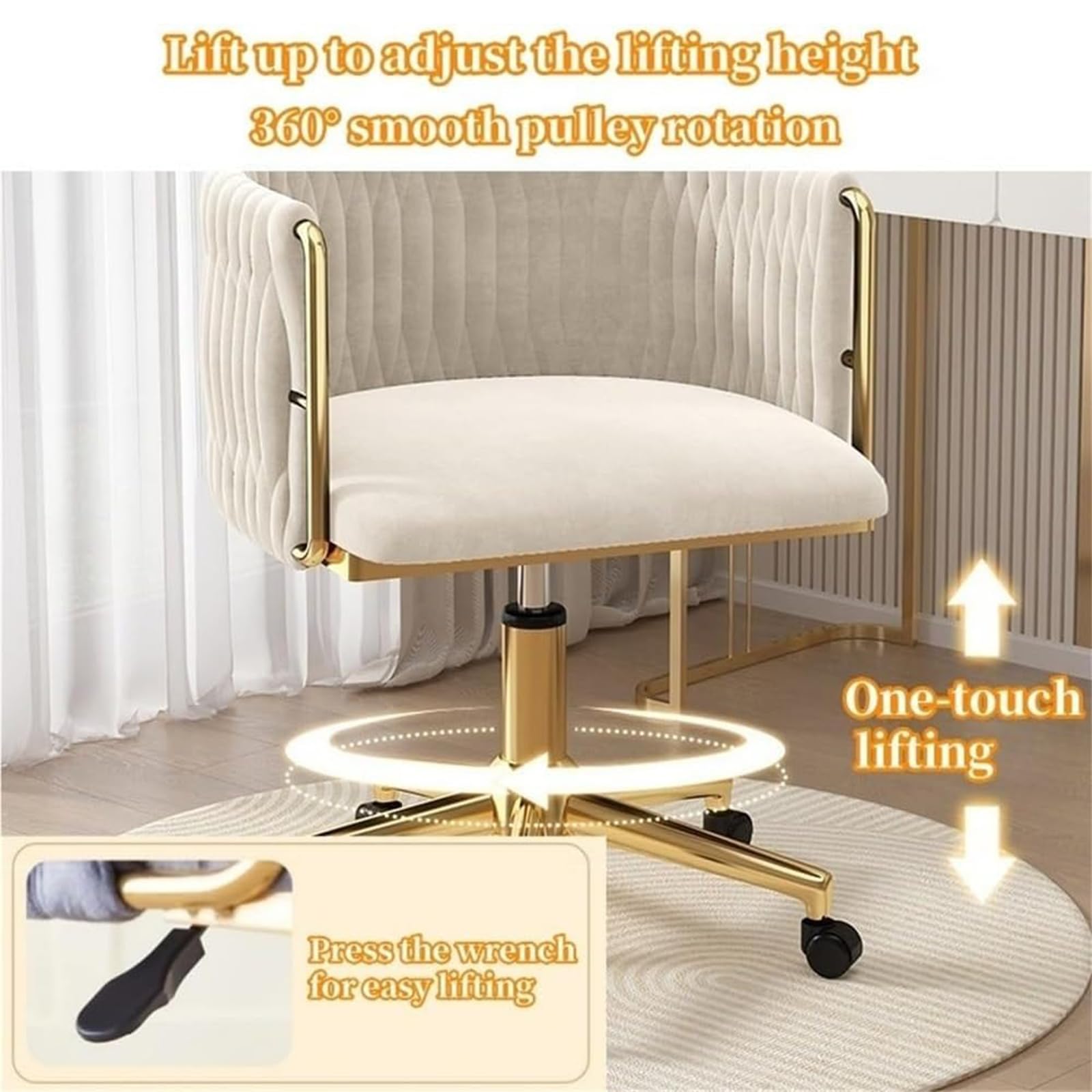 HJYXXSR Adjustable Swivel Velvet Vanity Chair with Metal Base