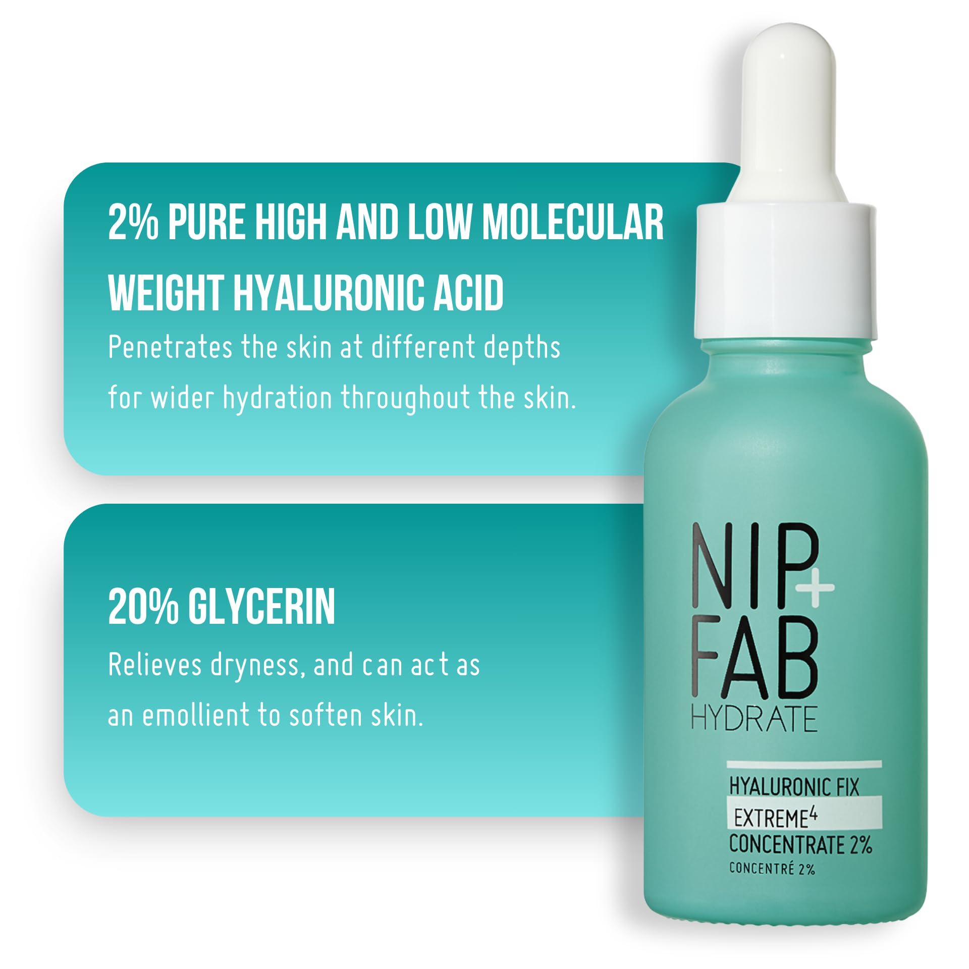 Nip + Fab Hyaluronic Fix Extreme 4 2% Concentrate, Daily Concentrated Drops for Face, Quick drying serum to replenish moisture levels. For dewy and visibly plumped skin, Multicolor, 30ML