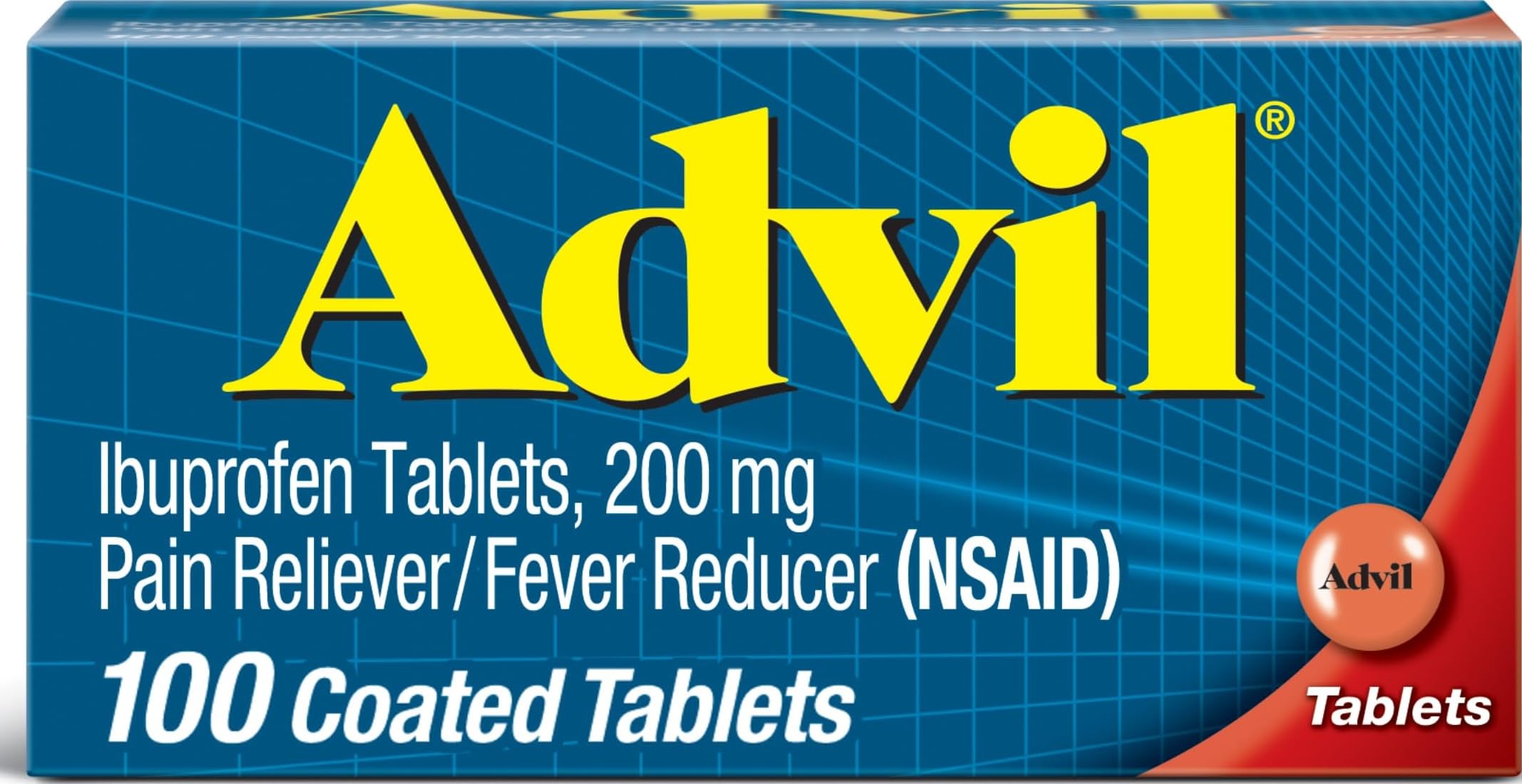 Advil Pain Reliever and Fever Reducer, Pain Relief Medicine with Ibuprofen 200mg for Headache, Backache, Menstrual Pain and Joint Pain Relief - 100 Coated Tablets
