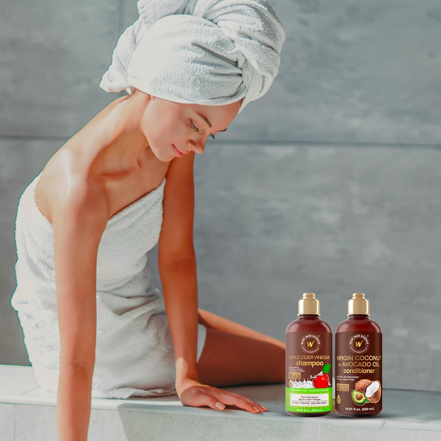 WOW Skin Science apple cider vinegar shampoo and coconut avocado oil conditioner duo, 16.9 oz bottles, for nourishing hair care.